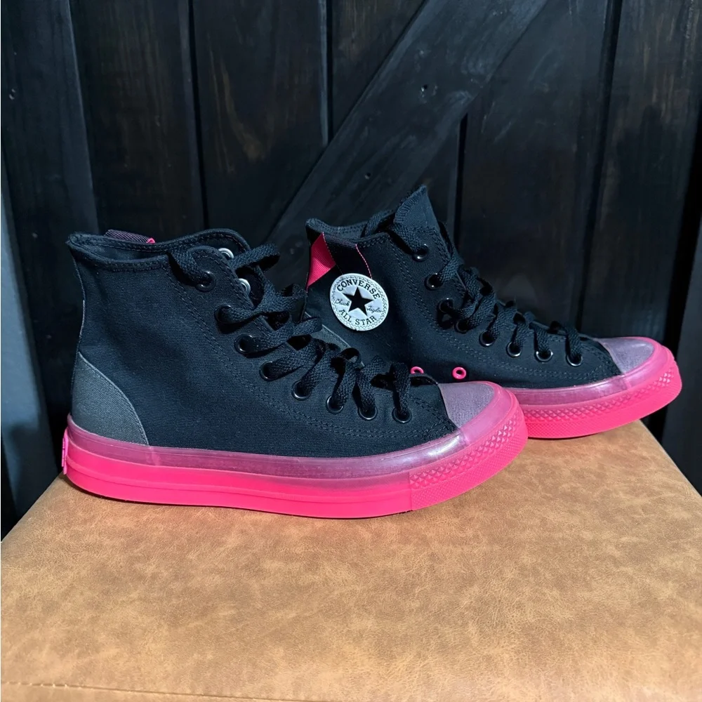 Converse High Top Sneakers - Black & Hot Pink Accent - Picture 7 of 11